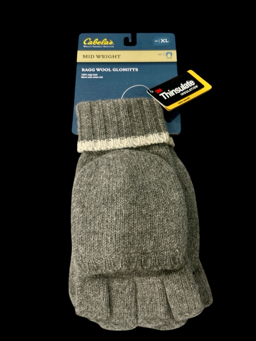 Cabela's Gray and Cream Ragg Wool Glomitts Mid Weight, XL